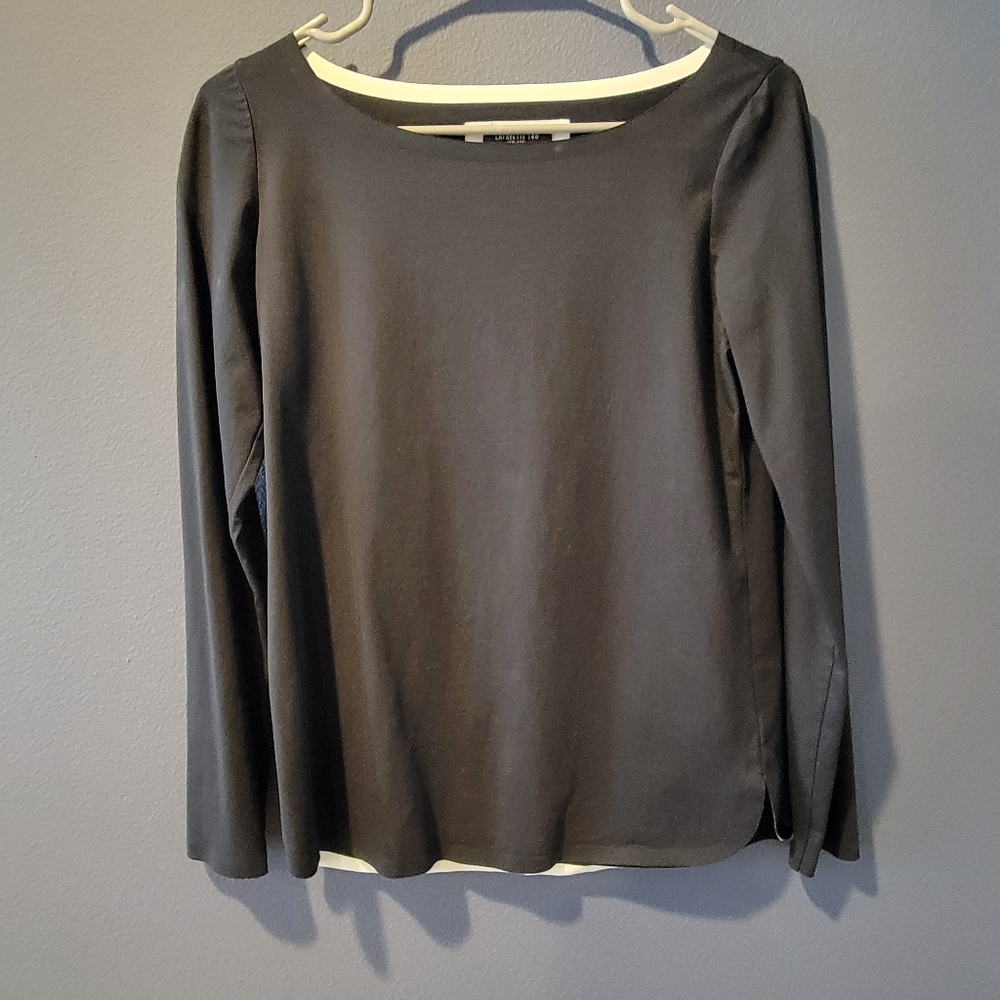 Lafayette 148 New York Black Stretchy Long Sleeve Tee Shirt Women's P/XS